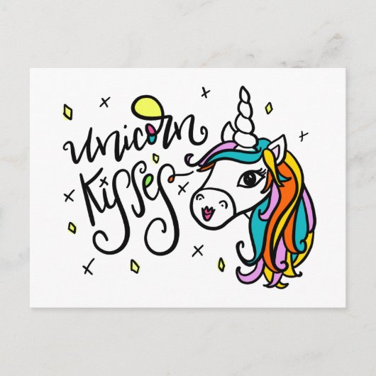 Unicorn Kisses, handschriftlich Postkarte (Vorderseite)