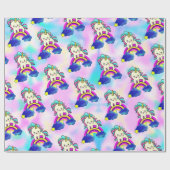 Unicorn Kitty Cat auf einem Starry Rainbow Geschenkpapier (Flach)