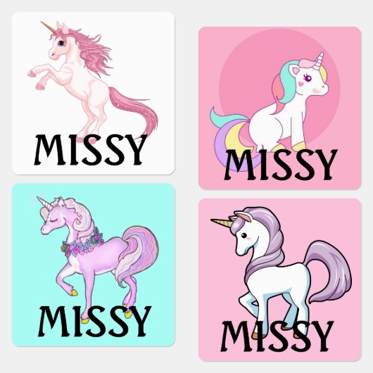 Unicorn Kleines Mädcheneisen auf Etiketten NAME (Grün)