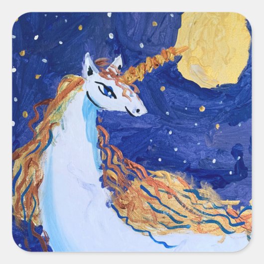 Unicorn "Kunst von Kindern" Quadratischer Aufkleber (Vorderseite)
