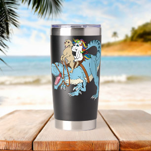 Unicorn Labrador Riding Dinosaur T-Rex Kinder Girl Thermobecher