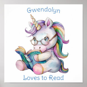 Unicorn Lesen eines Buches Niedlich für Kinderzimm Poster