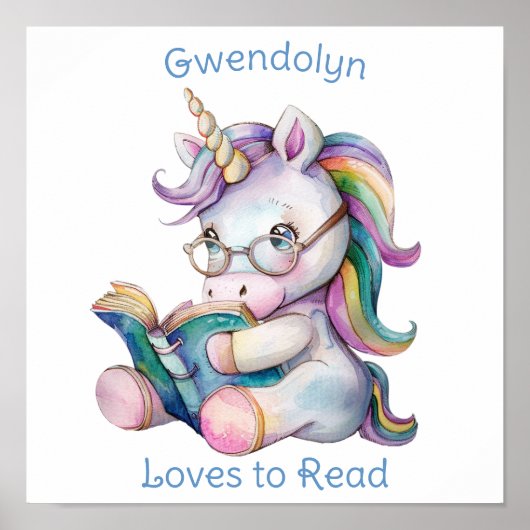 Unicorn Lesen eines Buches Niedlich für Kinderzimm Poster (Vorne)