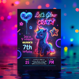 Unicorn Let's Glow Crazy Neon Geburtstagsparty Einladung