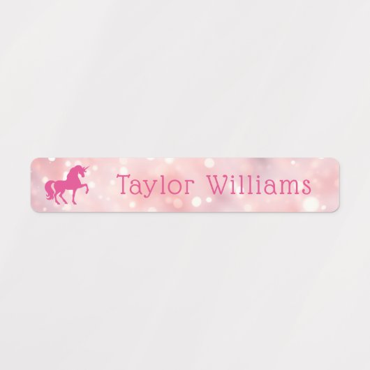 Unicorn light pink ethereal bokeh waterproof name etiketten (Design 1)