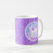 Unicorn Lila Glitzer Personalisierter Name Kaffeetasse (VorderseiteRechts)
