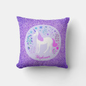 Unicorn Lila Glitzer Personalisierter Name Kissen (Vorderseite)