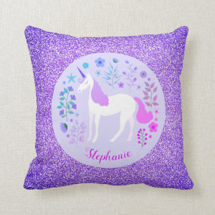 Unicorn Lila Glitzer Personalisierter Name Kissen