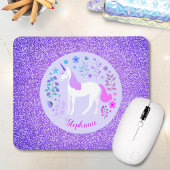 Unicorn Lila Glitzer Personalisierter Name Mousepad