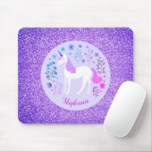Unicorn Lila Glitzer Personalisierter Name Mousepad (Mit Mouse)
