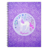 Unicorn Lila Glitzer Personalisierter Name Notizblock (Vorderseite)