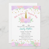 Unicorn lila goldfarbene Babydusche Einladung (Vorne/Hinten)