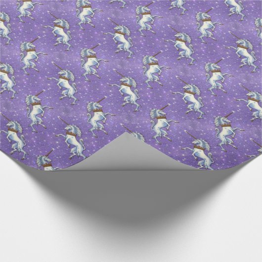 Unicorn-lila Imitat-Glitzer Geschenkpapier (Ecke)