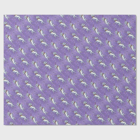 Unicorn-lila Imitat-Glitzer Geschenkpapier (Flach)