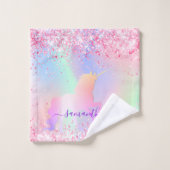 Unicorn lila Konfetti-Mädchen Badhandtuch Set (Waschlappen)