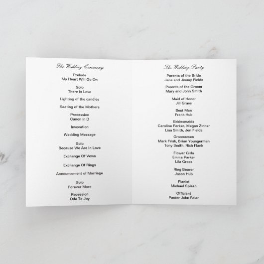 Unicorn Lila Lace Wedding Program Card Programm (Innenseite)