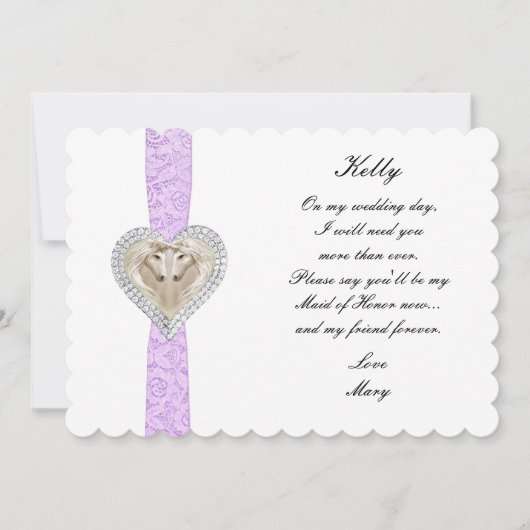 Unicorn Lila Lace Wedding Trauzeugin Card Einladung (Vorderseite)