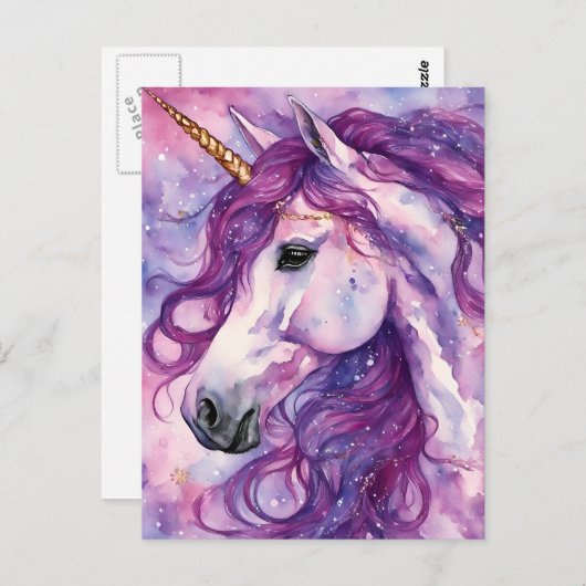 Unicorn Lila Mane Postkarte (Vorne/Hinten)