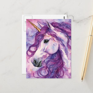 Unicorn Lila Mane Postkarte