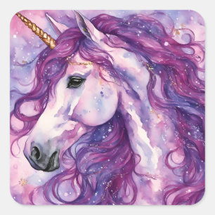 Unicorn Lila Mane Quadratischer Aufkleber