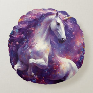 Unicorn Lila Mane Rundes Kissen