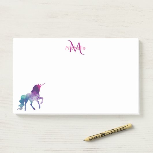 Unicorn lila Monogramm-Mamme Post-it Klebezettel (Auf Schreibtisch)