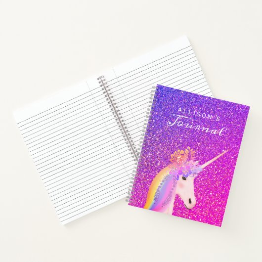 Unicorn Lila rosa Glitzer Skriptname Journal Notizblock (Innenseite)