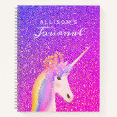 Unicorn Lila rosa Glitzer Skriptname Journal Notizblock (Vorderseite)