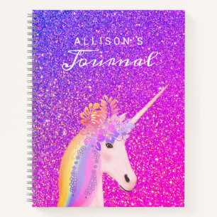Unicorn Lila rosa Glitzer Skriptname Journal Notizblock