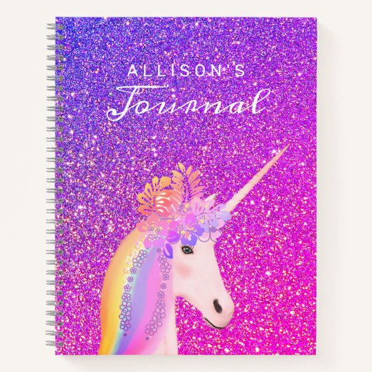 Unicorn Lila rosa Glitzer Skriptname Journal Notizblock (Vorderseite)
