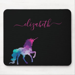 Unicorn-lila-rosa Monogramm-Skript Mousepad