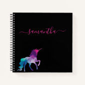Unicorn lila-rosa-Monogramm-Skript Notizblock (Vorderseite)