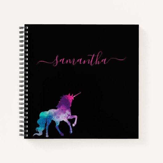 Unicorn lila-rosa-Monogramm-Skript Notizblock (Vorderseite)