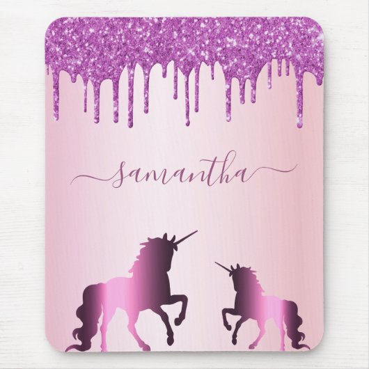 Unicorn lila Rosa-Name Mousepad (Vorne)