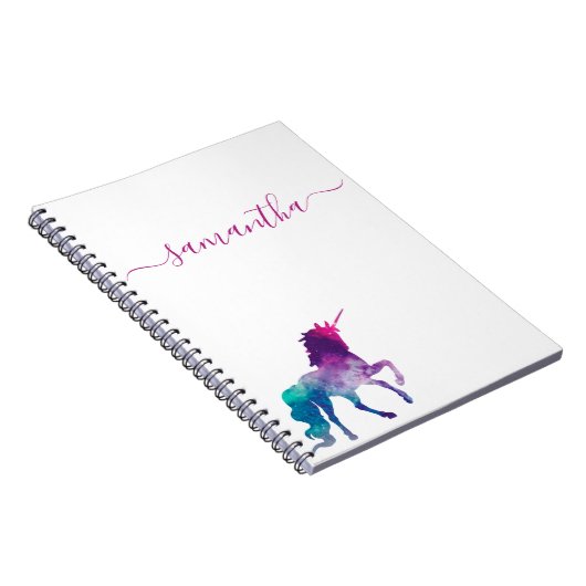 Unicorn lila-rosa-weiße Monogramm-Skript Notizblock (Rechte Seite)