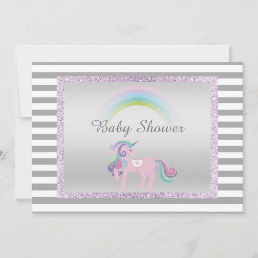 Unicorn Lila Silber-Einhorn-Babydusche Einladung (Vorderseite)