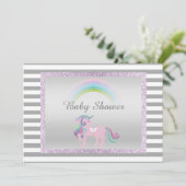 Unicorn Lila Silber-Einhorn-Babydusche Einladung (Stehend Vorderseite)