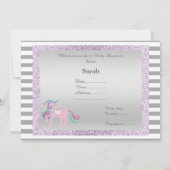 Unicorn Lila Silber-Einhorn-Babydusche Einladung (Rückseite)