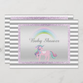 Unicorn Lila Silber-Einhorn-Babydusche Einladung (Vorne/Hinten)