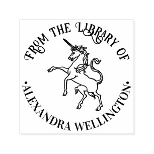 Unicorn Line Art "From the Library" Buchname Permastempel