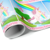 Unicorn Little Girl's Birthday Age & Name Gift Geschenkpapier (Rolleneckpunkt)