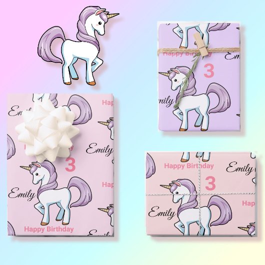 Unicorn Little Girl's Birthday Party Geschenk Geschenkpapier Set