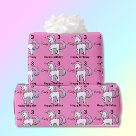UNICORN Little Girl's Personalize Name Birthday Geschenkpapier