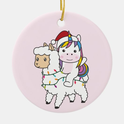 Unicorn Llama Christmas Snow Winter Animals Adult Keramik Ornament (Vorne)