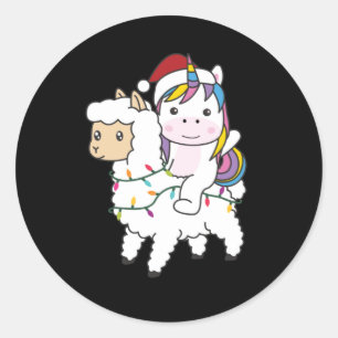 Unicorn Llama Weihnachtsschnee Wintertiere Runder Aufkleber