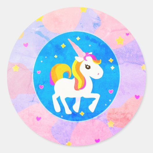 Unicorn Logo-Cartoon Runder Aufkleber (Vorderseite)