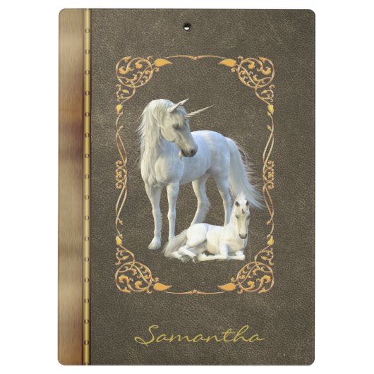 Unicorn Lover Foal Bronze Metal Leather Book Klemmbrett (Rückseite)