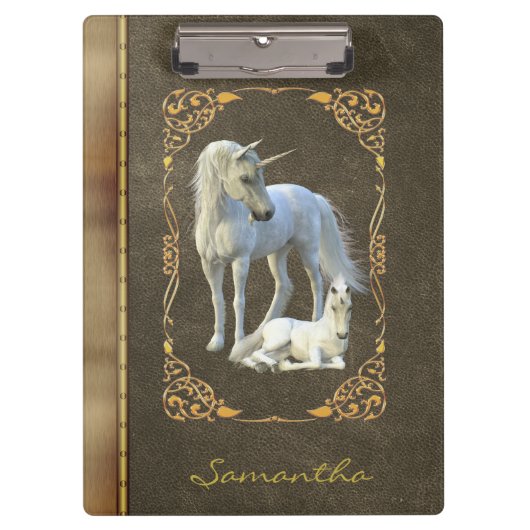 Unicorn Lover Foal Bronze Metal Leather Book Klemmbrett (Vorderseite)