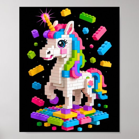 Unicorn Lover Master Builder Gebäude Bricks Block Poster (Vorne)