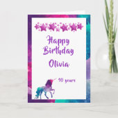 Unicorn mädchenhaften rosa lila Stars 10. Geburtst Karte (Vorderseite)